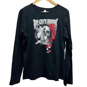 RIP City Riders Skull Roses‎ Biker Shirt Chick Graphic Bella Canvas Medium Black